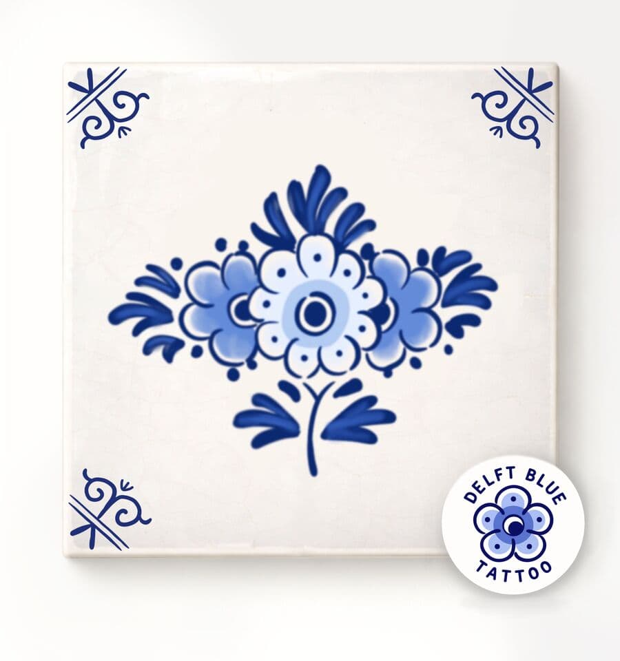 Delft Blue flash tattoo design 3