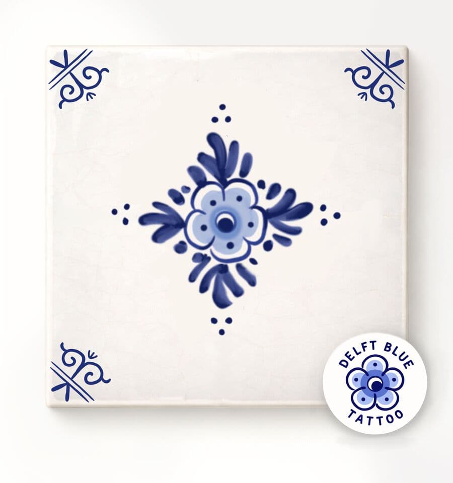 Delft Blue flash tattoo design 8