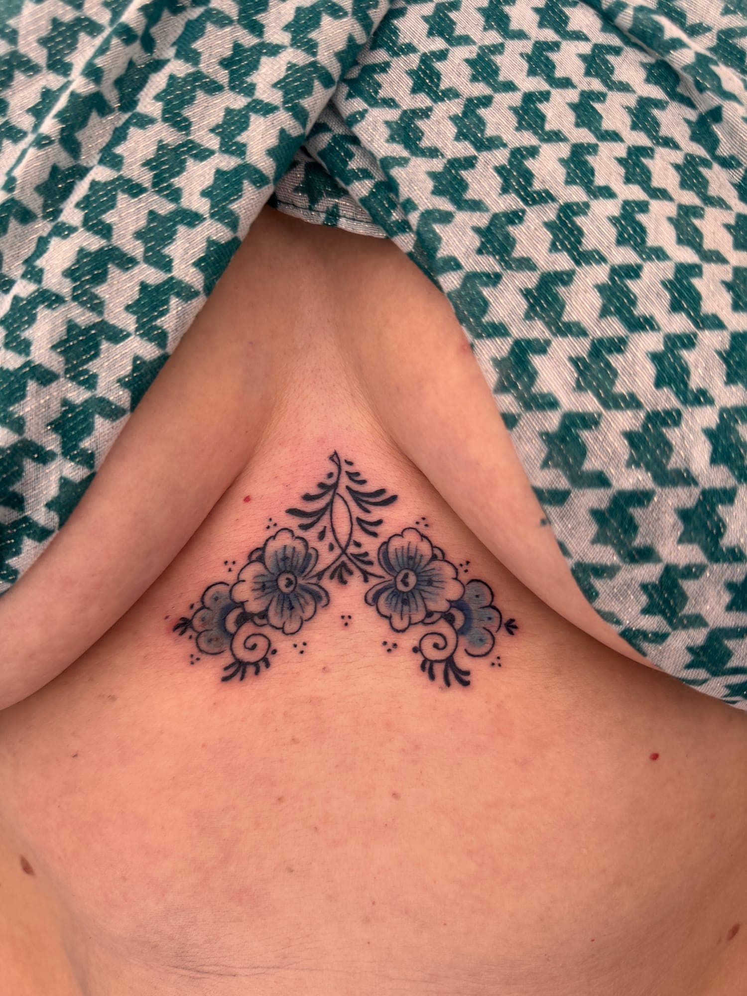 Delft Blue tattoo, ornamental chest