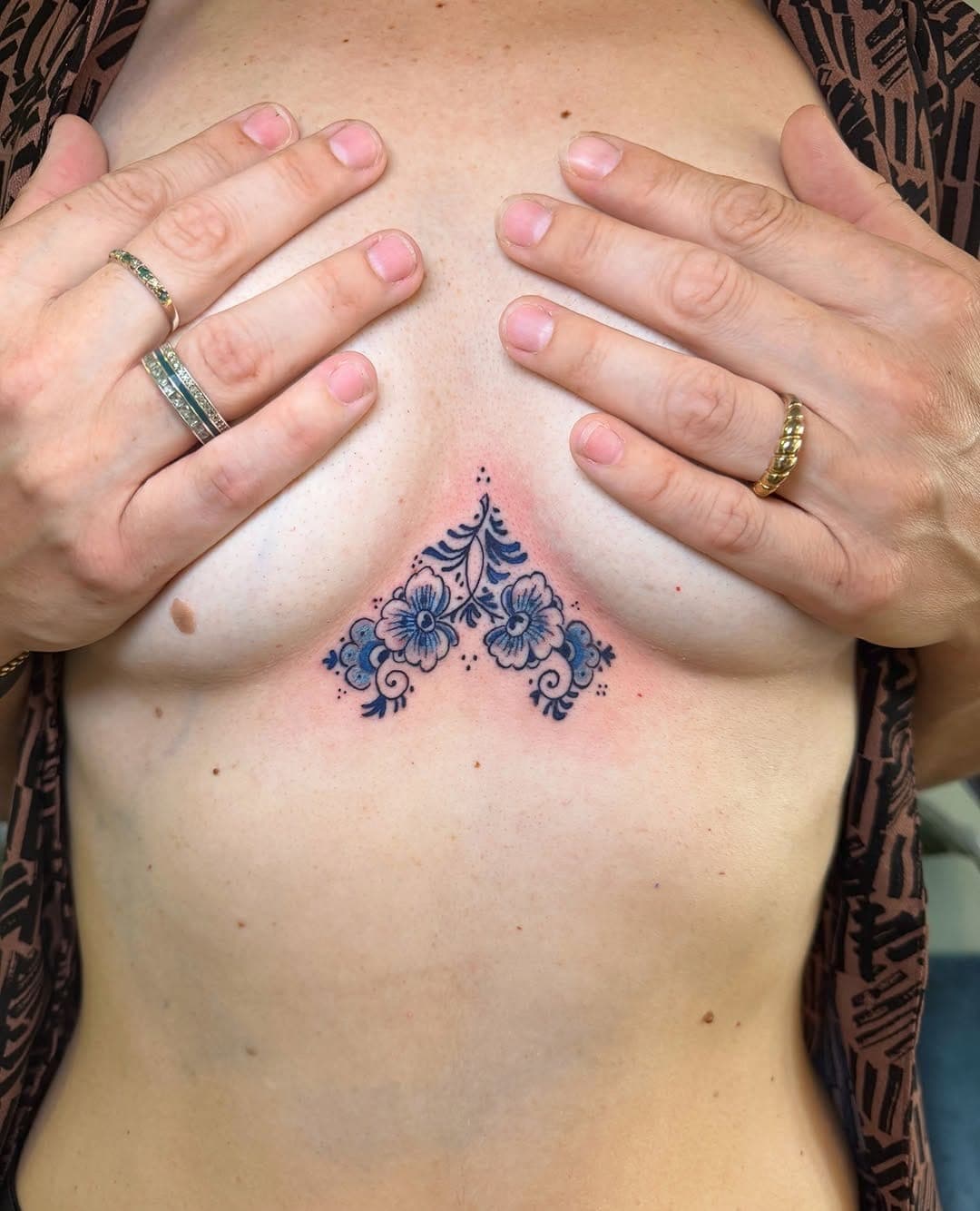 Delft Blue tattoo, ornamental chest