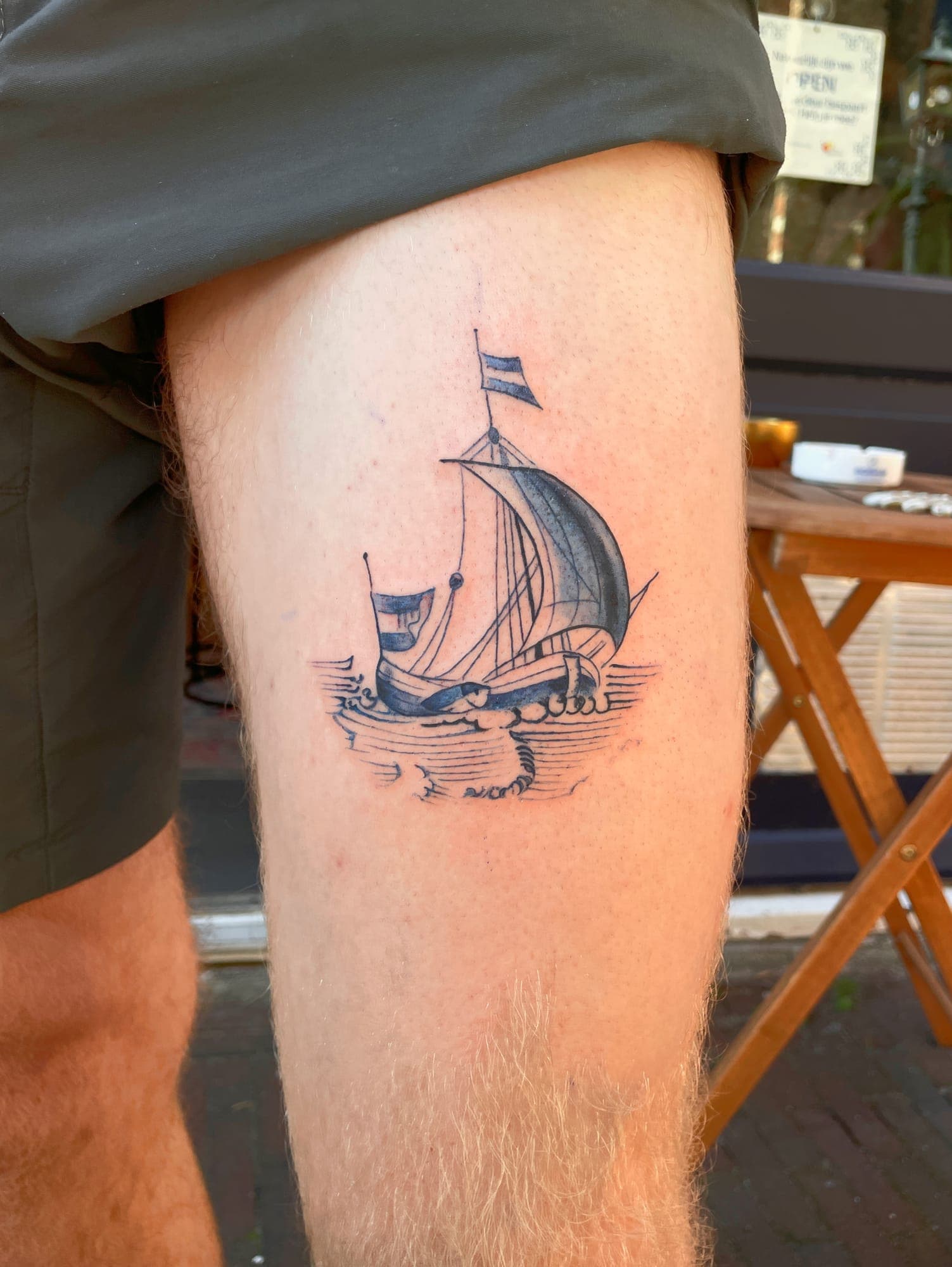 Delft Blue tattoo, sailing ship