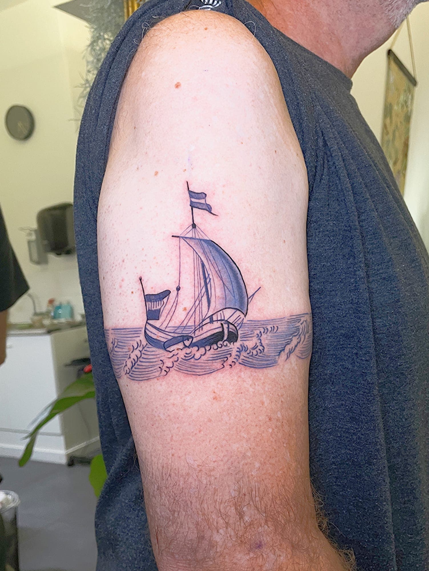 Delft Blue tattoo, sailing ship