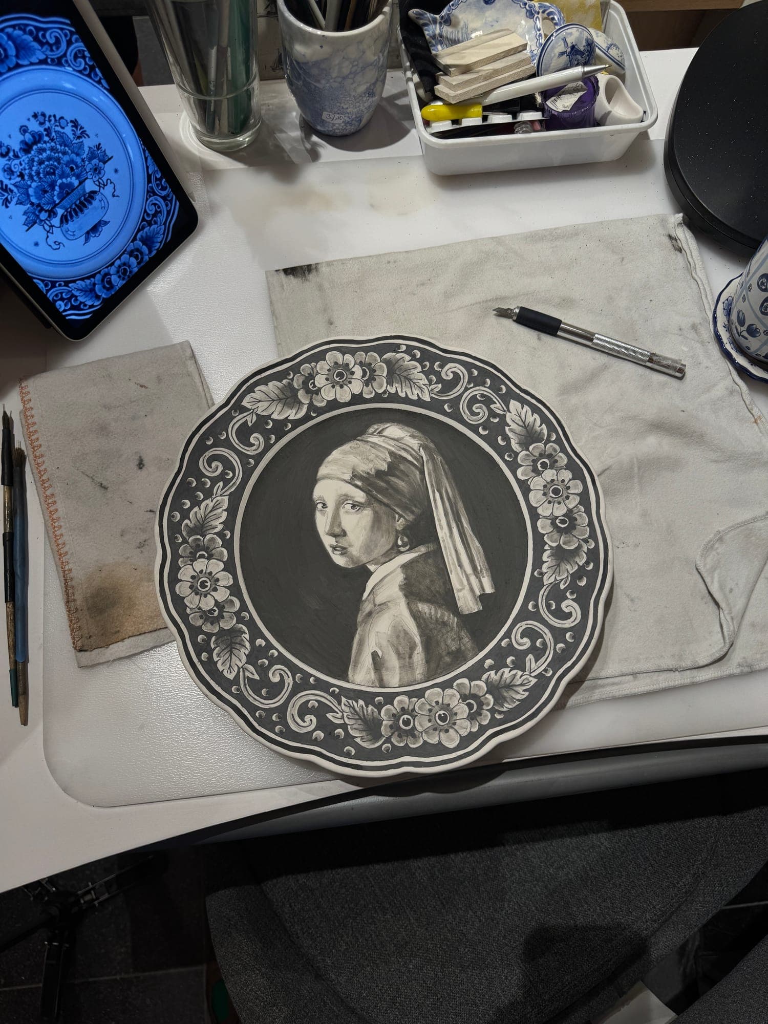 Girl with a Pearl Earring plate in progress